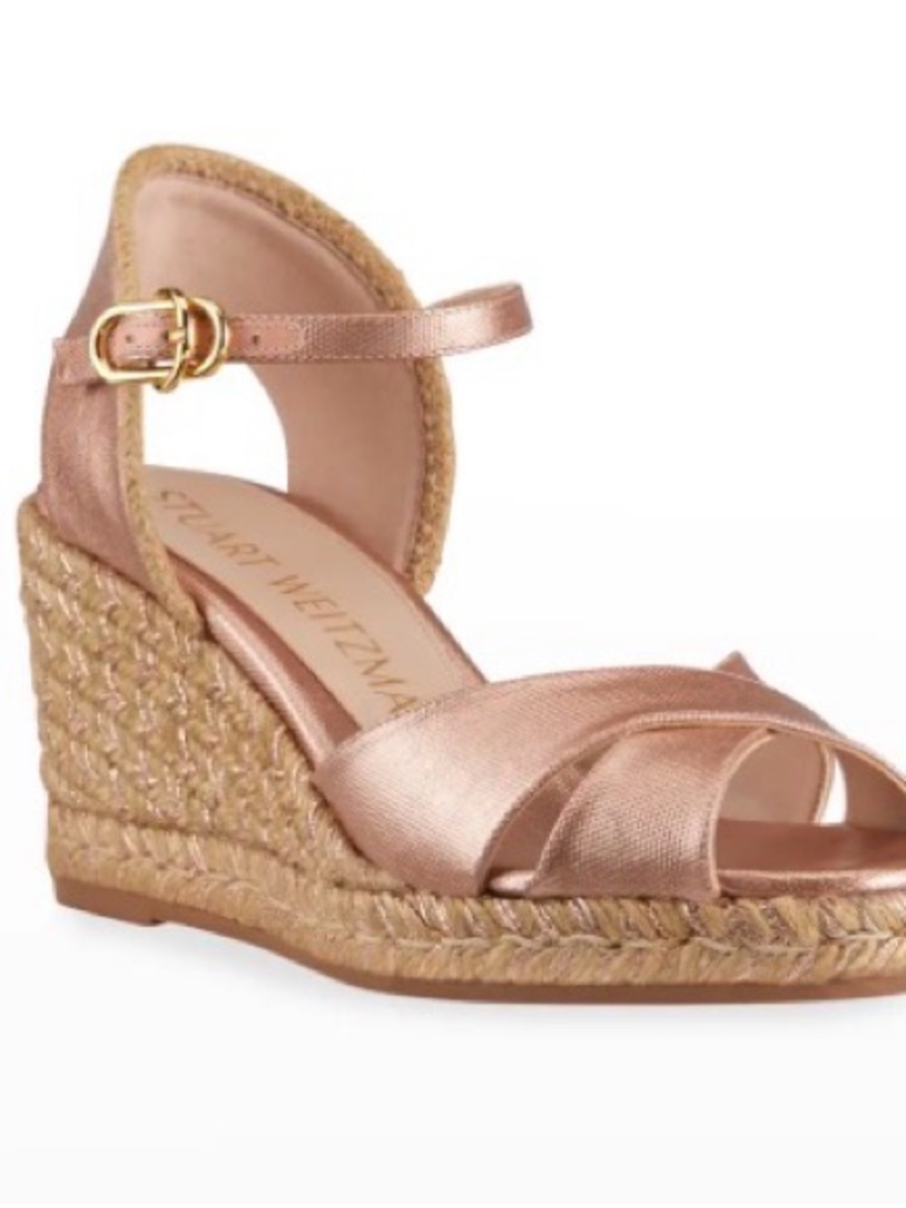 Stuart Weitzman Metallic Rose Gold Espadrille Wedge Sandals
